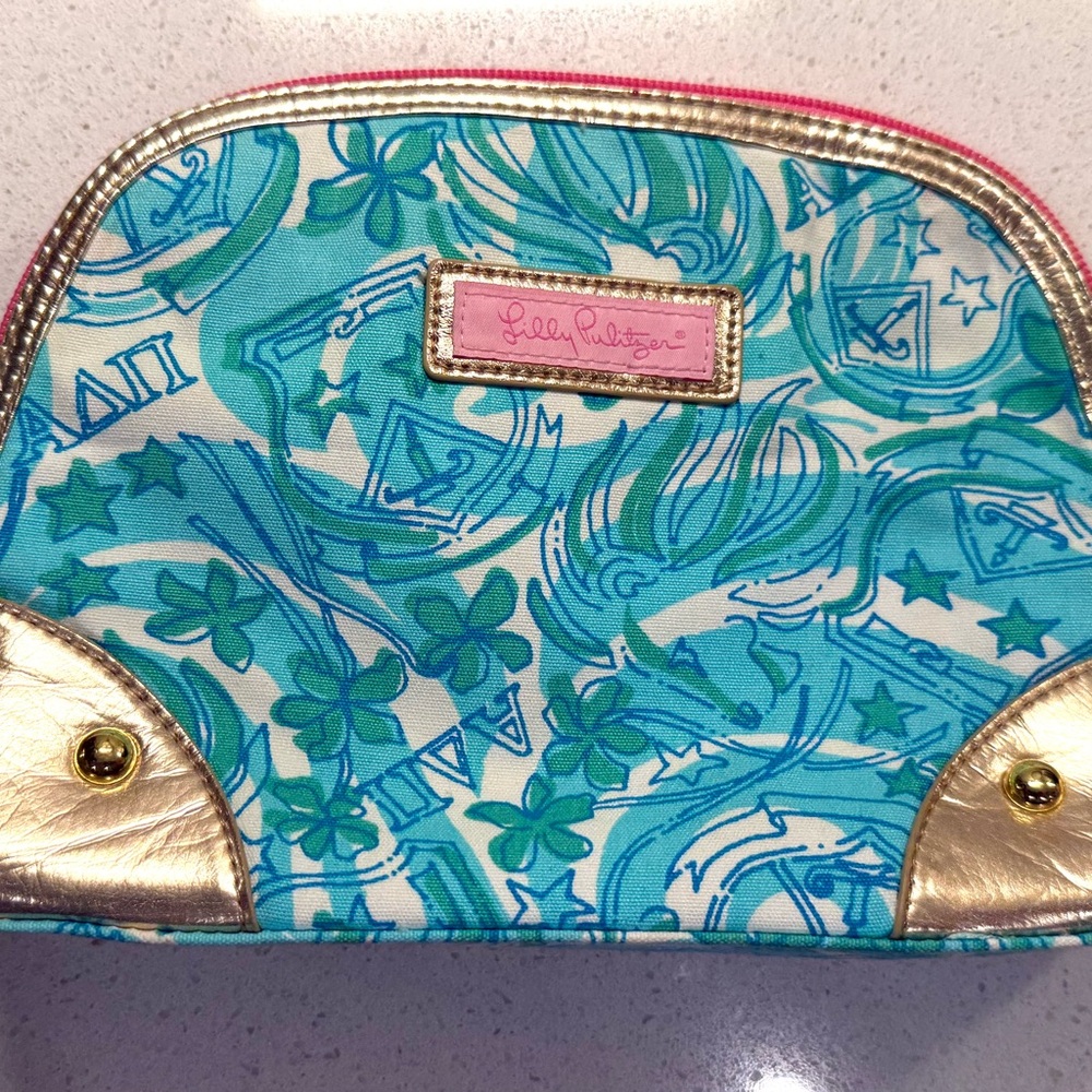 Lilly Pulitzer Teal and Gold Cosmetic Case